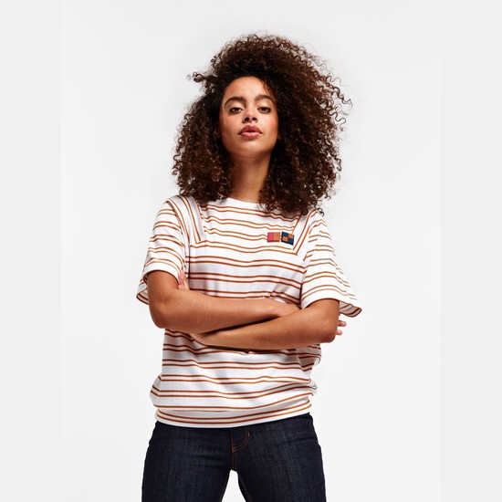 Aigle A Short Sleeves Striped Tee Shirt With Uvc Function T-shirts Women White/Orange ZA-70398